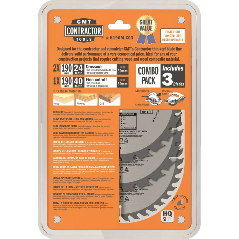 CMT Klingesæt 190x30 mm Z24/24/40 Contractor (3 stk.)
