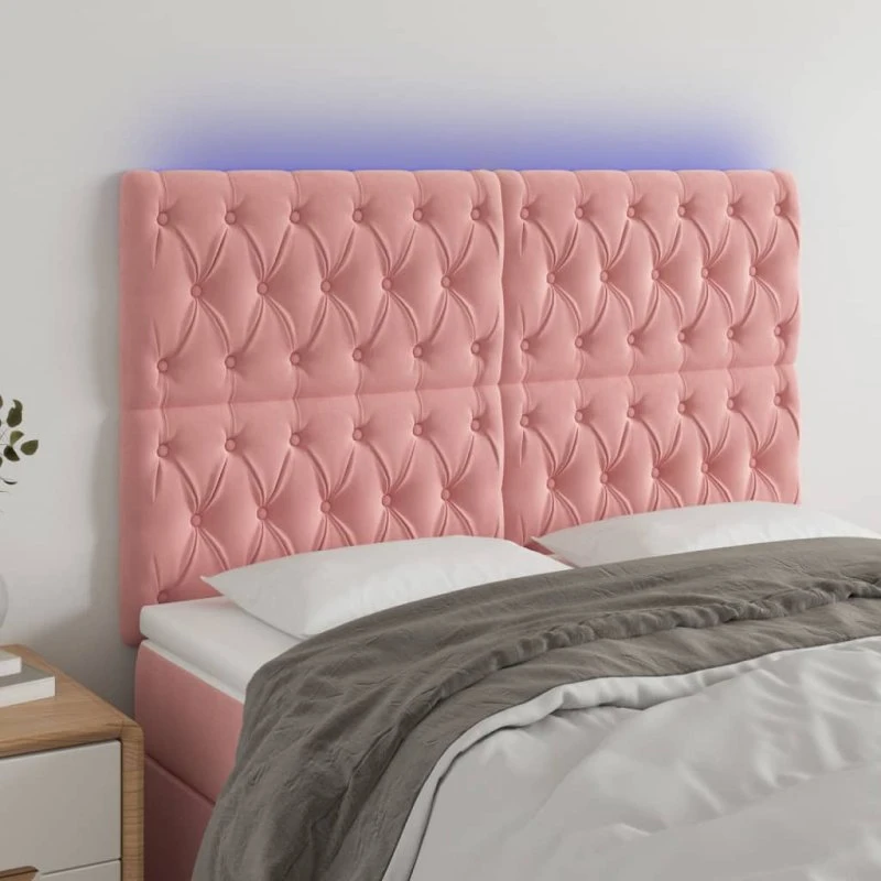 vidaXL Sengegavl med LED-lys 160x7x118/128 cm lyserød
