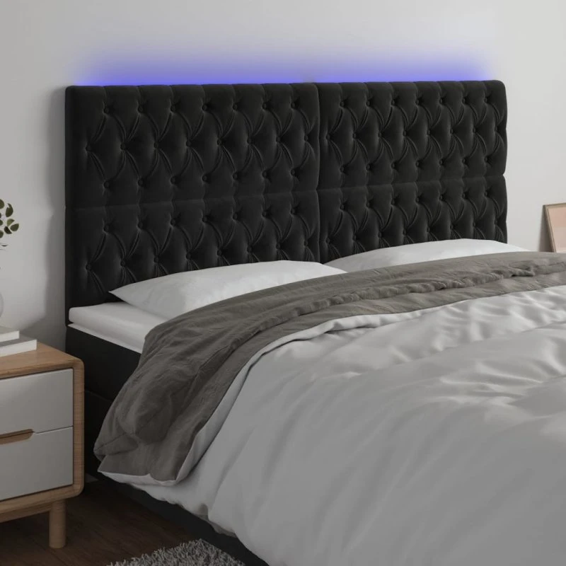 vidaXL Sengegavl med LED-lys 200x7x118/128 cm, sort