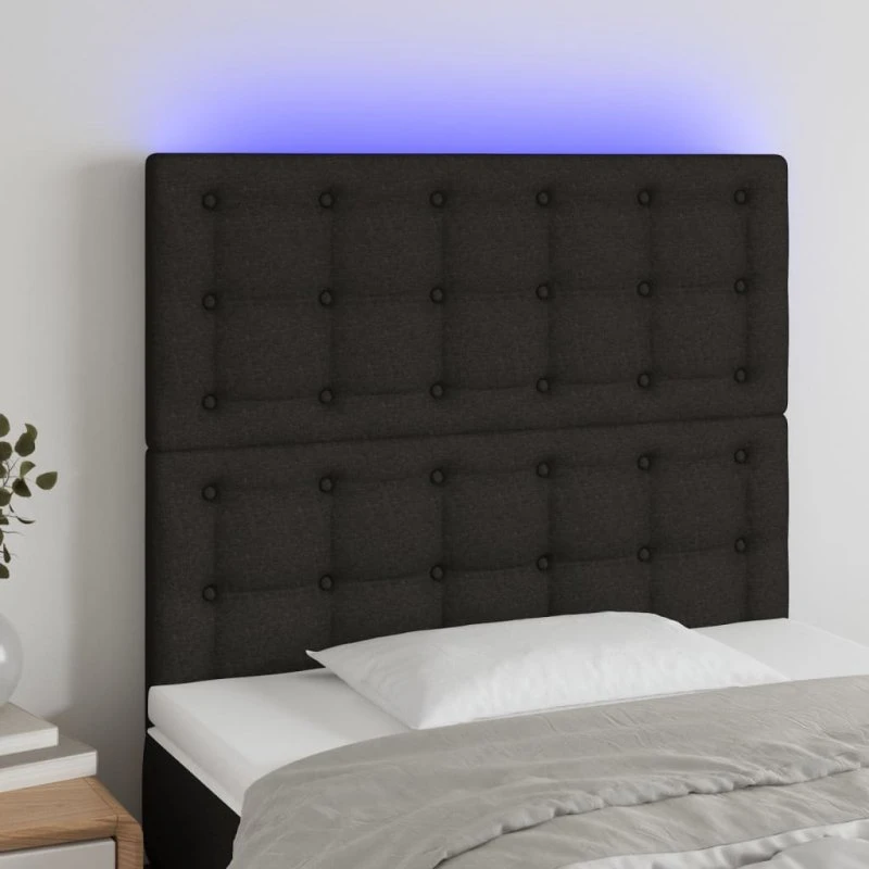 vidaXL Sengegavl med LED-lys 90x5x118/128 cm, sort