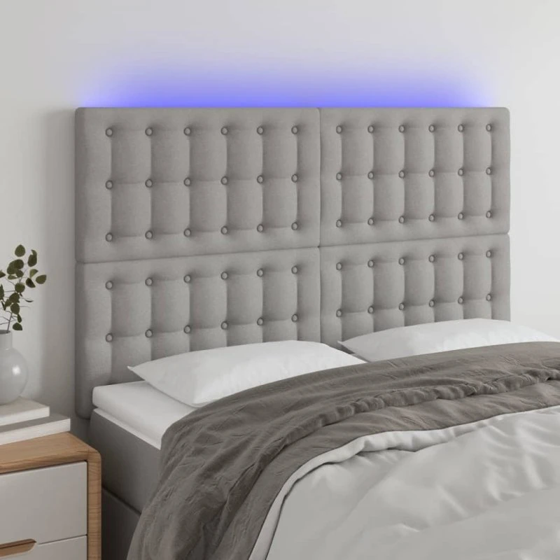 vidaXL Sengegavl med LED-lys 144x5x118/128 cm lysegrå