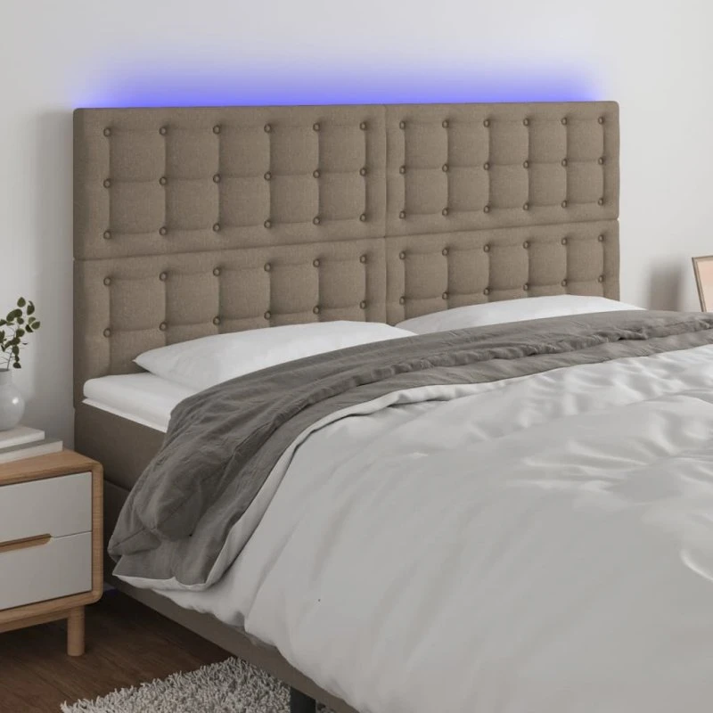 vidaXL Sengegavl med LED-lys 180x5x118/128 cm gråbrun