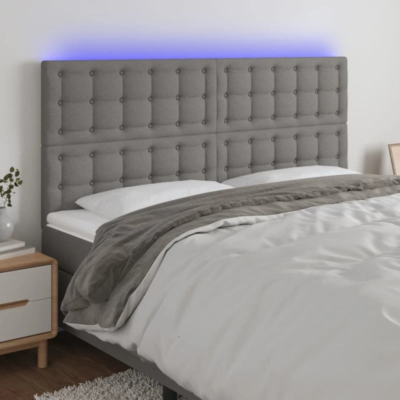 vidaXL Sengegavl med LED-lys 200x5x118/128 cm mørkegrå