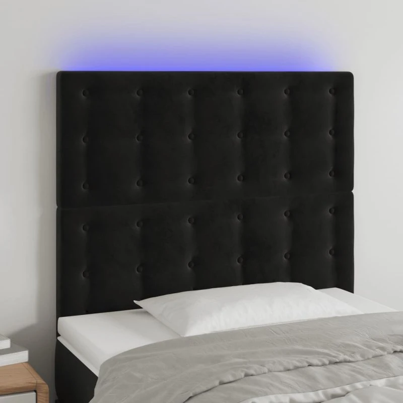 vidaXL Sengegavl med LED-lys 100x5x118/128 cm fløjl sort