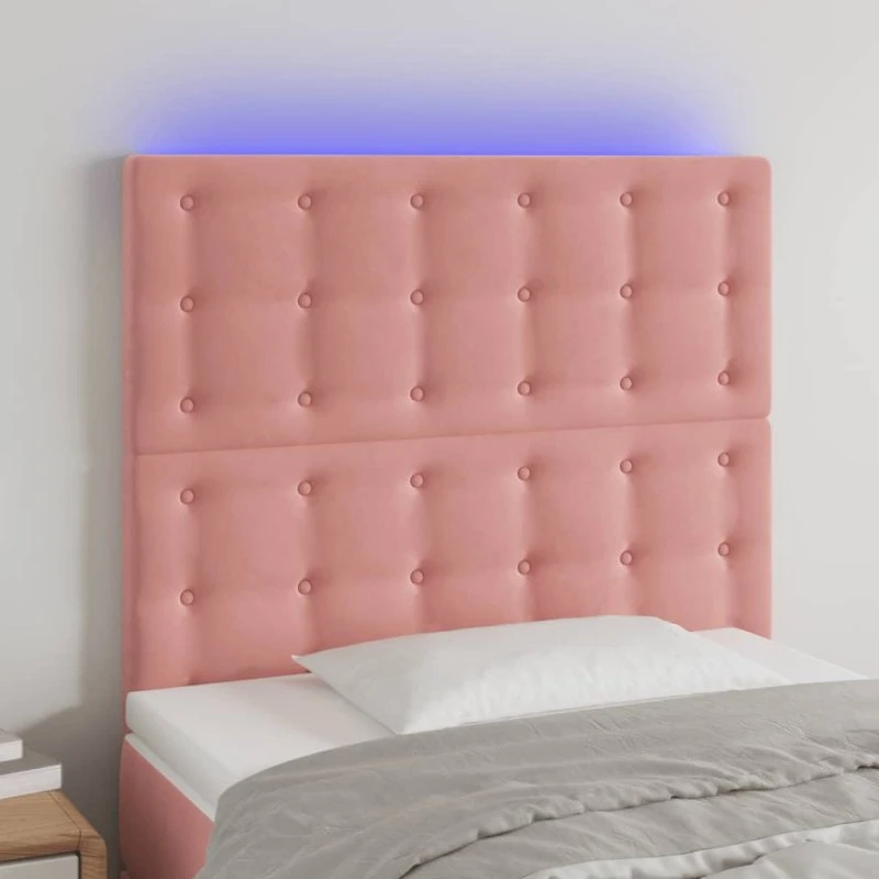 vidaXL Sengegavl med LED-lys 100x5x118/128 cm lyserød fløjl