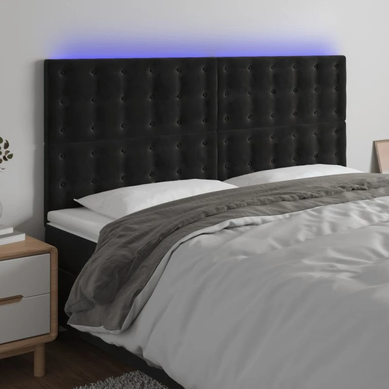 vidaXL Sengegavl med LED-lys 200x5x118/128 cm fløjl sort