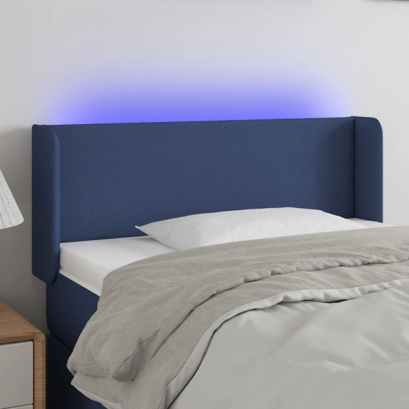 vidaXL Sengegavl med LED-lys 103x16x78/88 cm, blå