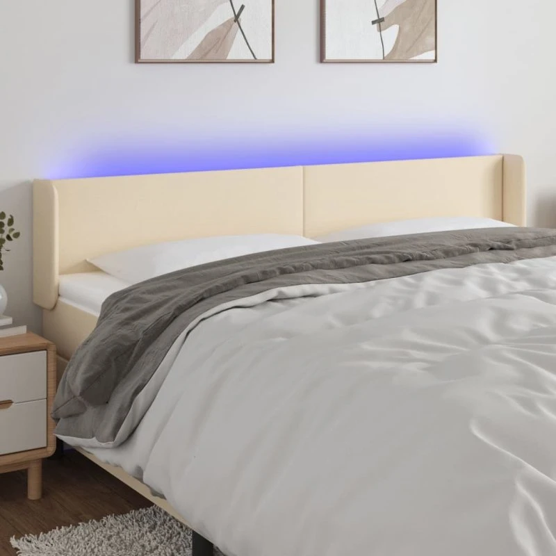 vidaXL Sengegavl med LED-lys 163x16x78/88 cm, cremefarvet