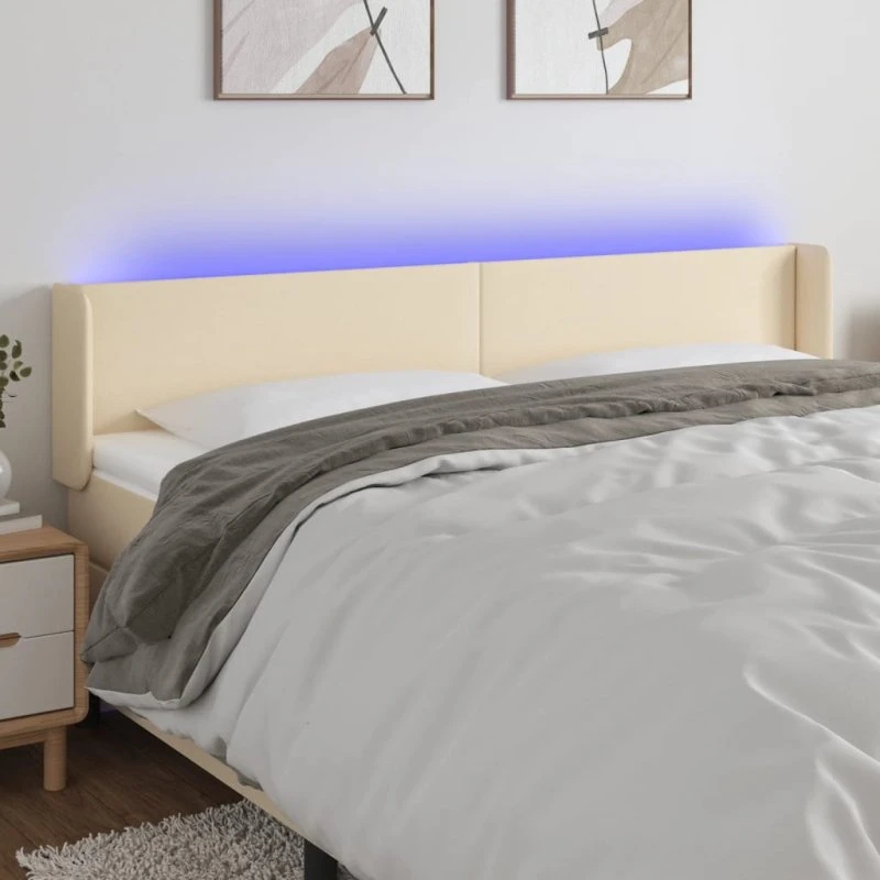 vidaXL Sengegavl med LED-lys 203x16x78/88 cm, cremefarvet