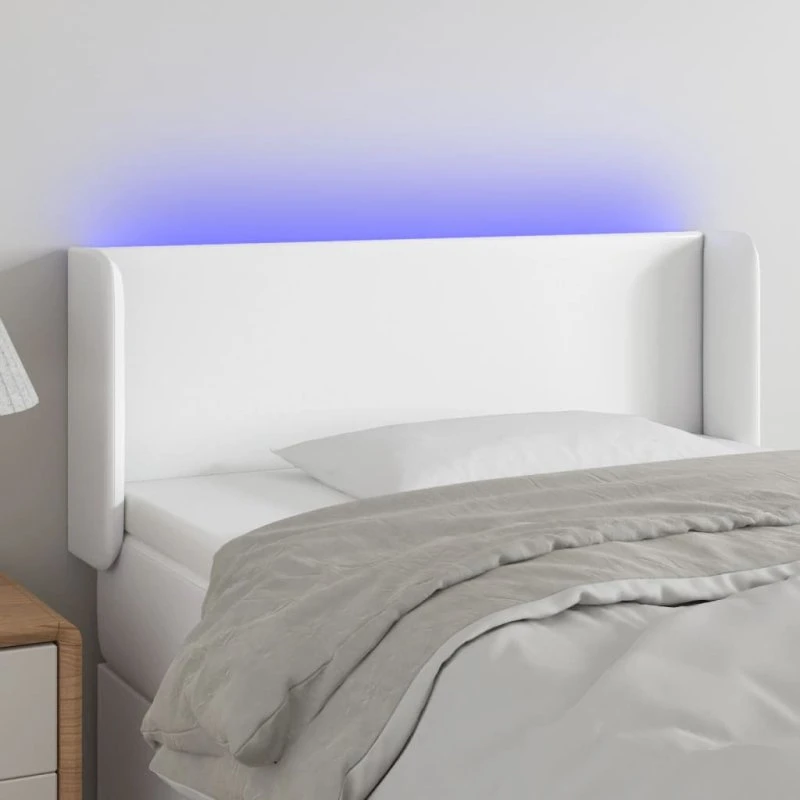 vidaXL Sengegavl med LED-lys 103x16x78/88 cm hvid kunstlæder