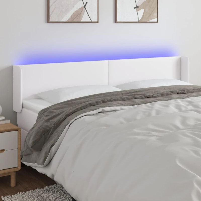 vidaXL Sengegavl med LED-lys 183x16x78/88 cm hvid kunstlæder