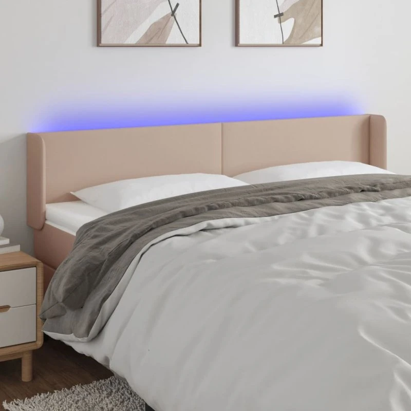 vidaXL Sengegavl med LED-lys 183x16x78/88 cm cappuccino