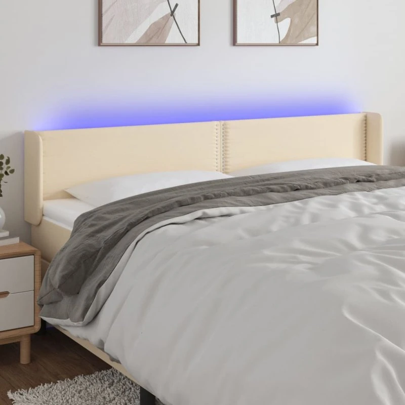 vidaXL Sengegavl med LED-lys 183x16x78/88 cm cremefarvet