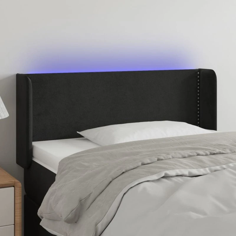 vidaXL Sengegavl med LED-lys 93x16x78/88 cm, fløjl, sort