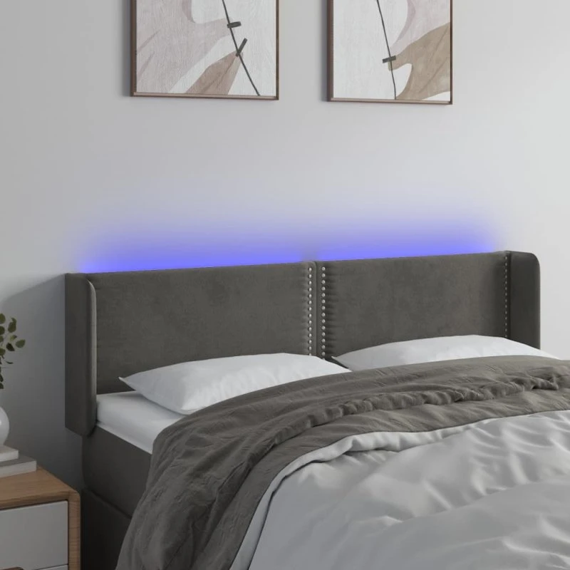 vidaXL Sengegavl med LED-lys 147x16x78/88 cm mørkegrå
