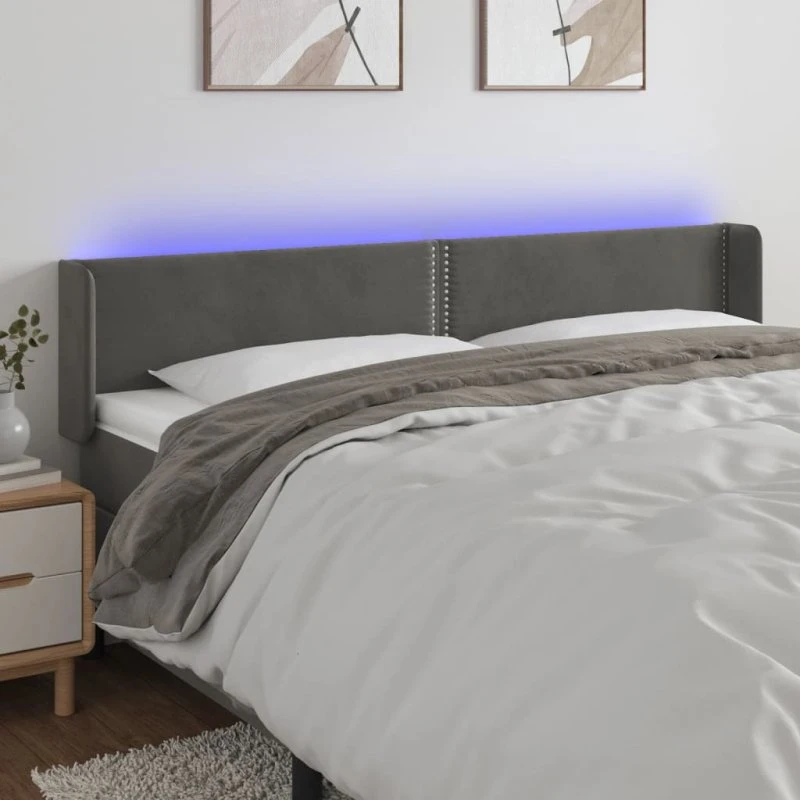 vidaXL Sengegavl med LED-lys 183x16x78/88 cm mørkegrå