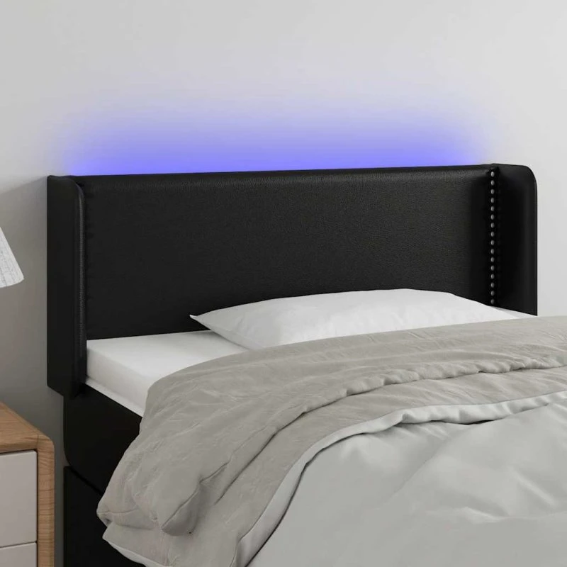 vidaXL Sengegavl med LED-lys 93x16x78/88 cm sort kunstlæder
