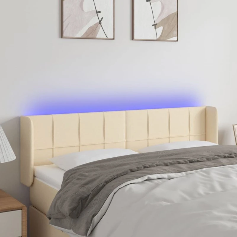 vidaXL Sengegavl med LED-lys 147x16x78/88 cm, cremefarvet