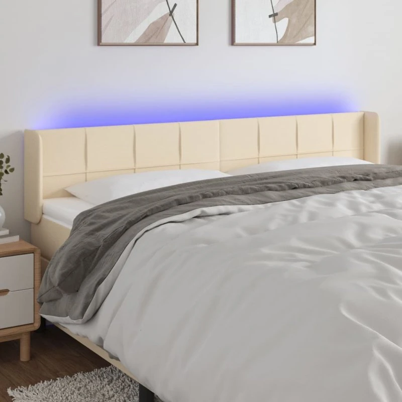 vidaXL Sengegavl med LED-lys 183x16x78/88 cm, cremefarvet