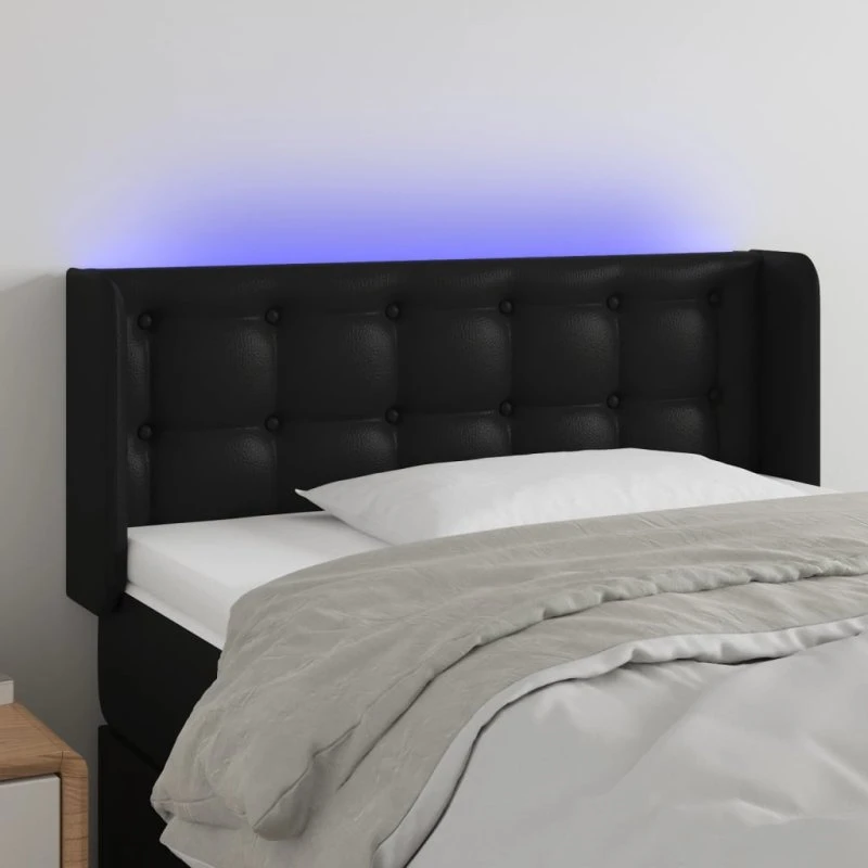 vidaXL Sengegavl med LED-lys 93x16x78/88 cm sort