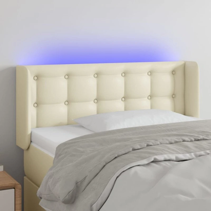 vidaXL Sengegavl med LED-lys 93x16x78/88 cm cremefarvet
