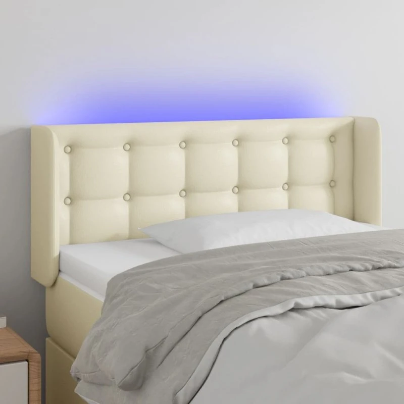 vidaXL Sengegavl med LED-lys 103x16x78/88 cm cremefarvet