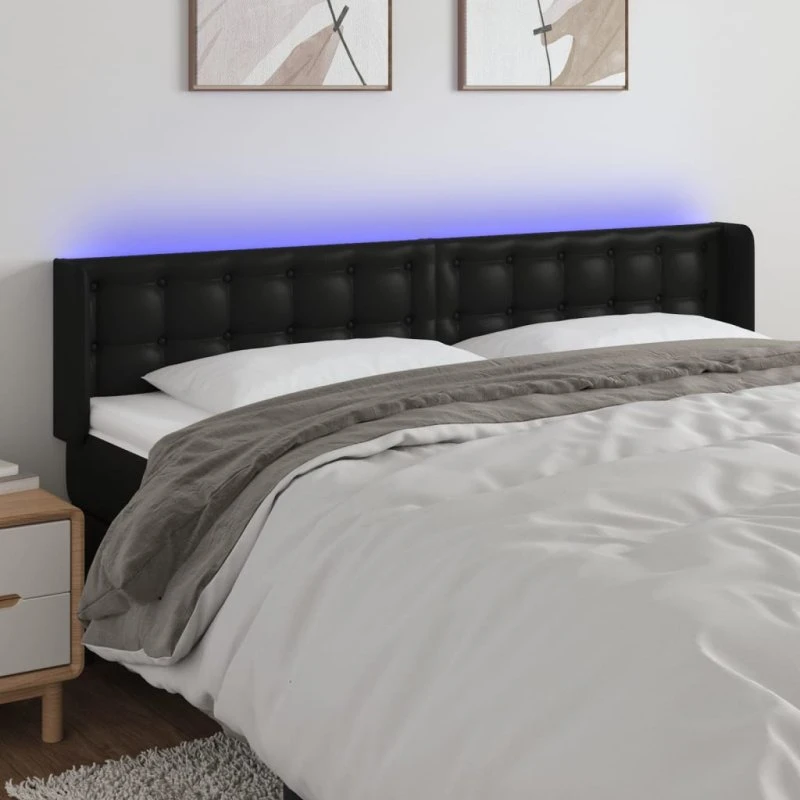 vidaXL Sengegavl med LED-lys 203x16x78/88 cm sort