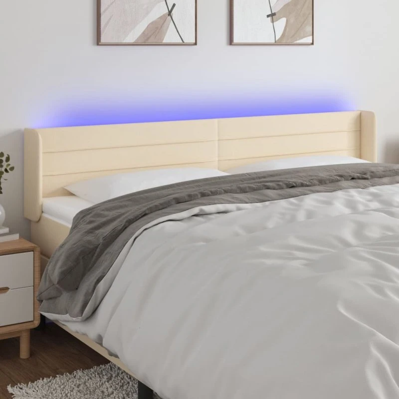 vidaXL Sengegavl med LED-lys 163x16x78/88 cm, cremefarvet
