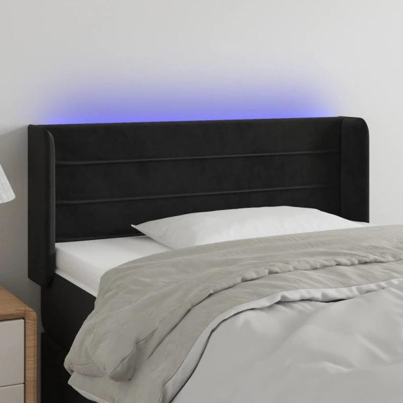 vidaXL Sengegavl med LED-lys 93x16x78/88 cm, fløjl sort