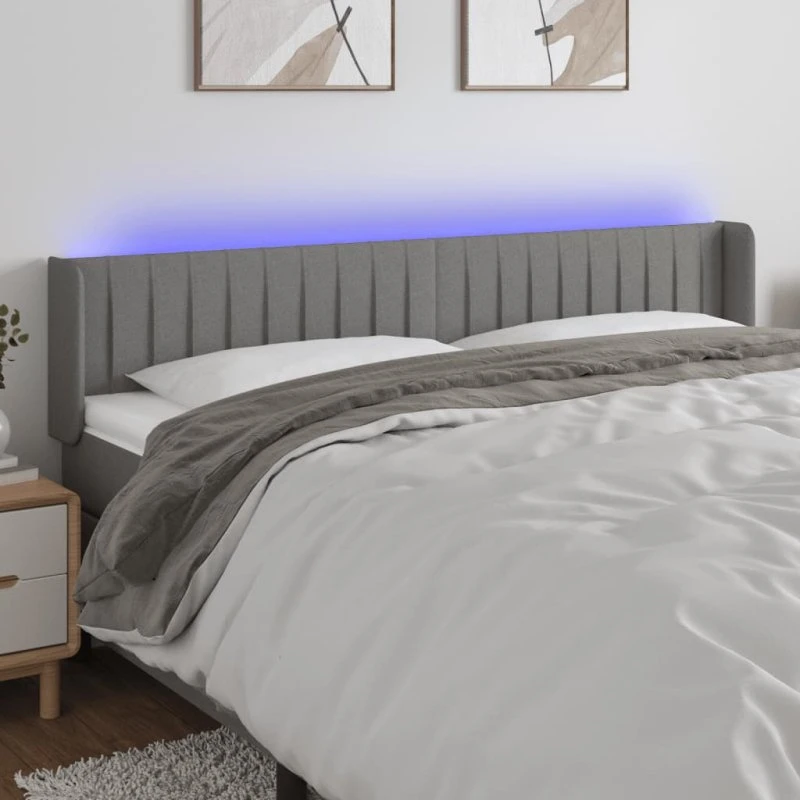 vidaXL Sengegavl med LED-lys 163x16x78/88 cm mørkegrå