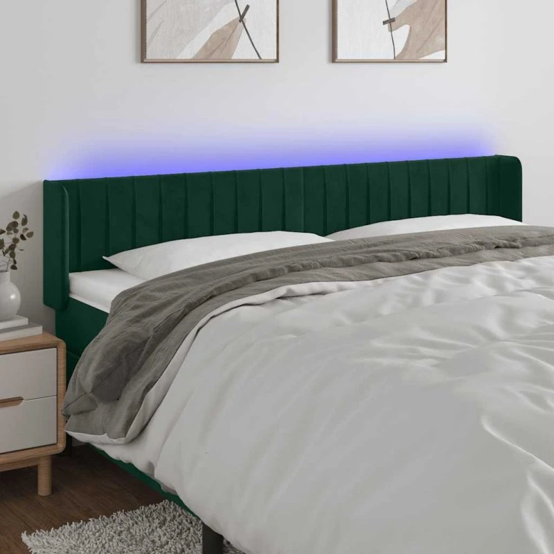 vidaXL Sengegavl med LED-lys 183x16x78/88 cm mørkegrøn