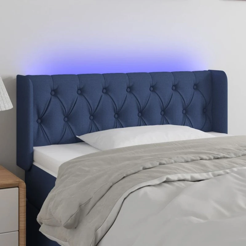 vidaXL Sengegavl med LED-lys 103x16x78/88 cm, blå