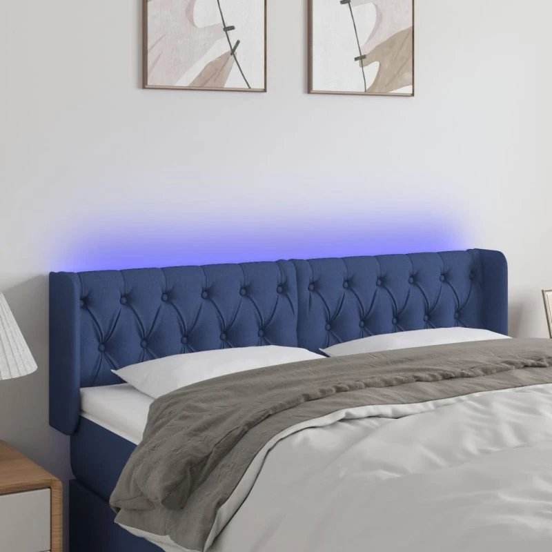 vidaXL Sengegavl med LED-lys 163x16x78/88 cm blå