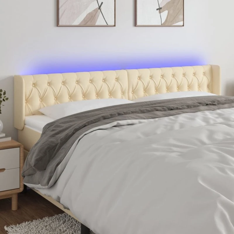 vidaXL Sengegavl med LED-lys 183x16x78/88 cm, cremefarvet