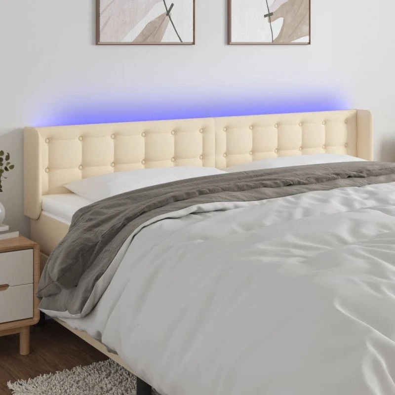 vidaXL Sengegavl med LED-lys 163x16x78/88 cm, cremefarvet
