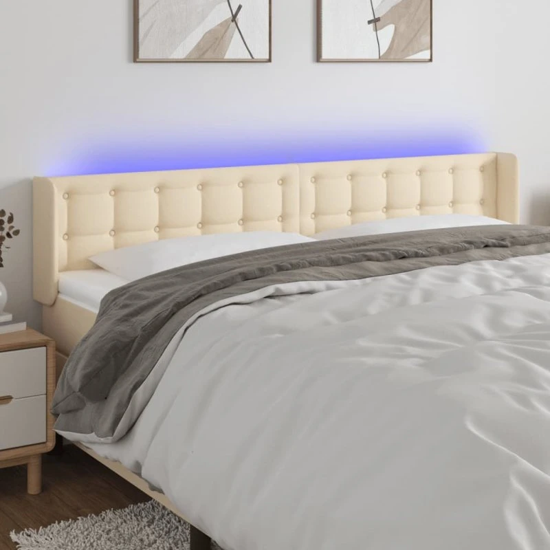 vidaXL Sengegavl med LED-lys 203x16x78/88 cm creme