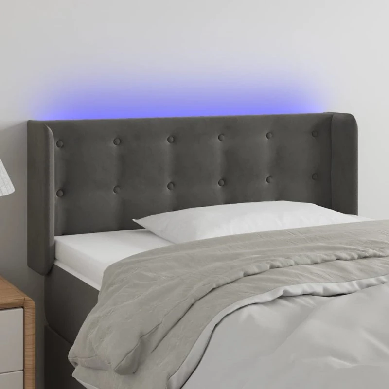 vidaXL Sengegavl med LED-lys 93x16x78/88 cm fløjl mørkegrå