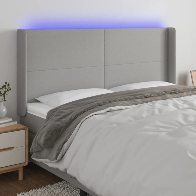 vidaXL Sengegavl med LED-lys 183x16x118/128 cm lysegrå