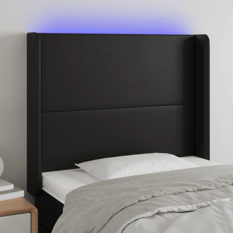 vidaXL Sengegavl med LED-lys 103x16x118/128 cm sort