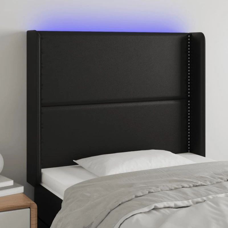 vidaXL Sengegavl med LED-lys 93x16x118/128 cm sort