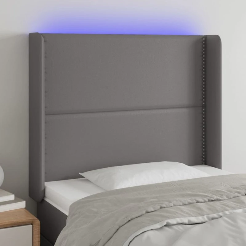vidaXL Sengegavl med LED-lys 93x16x118/128 cm grå kunstlæder