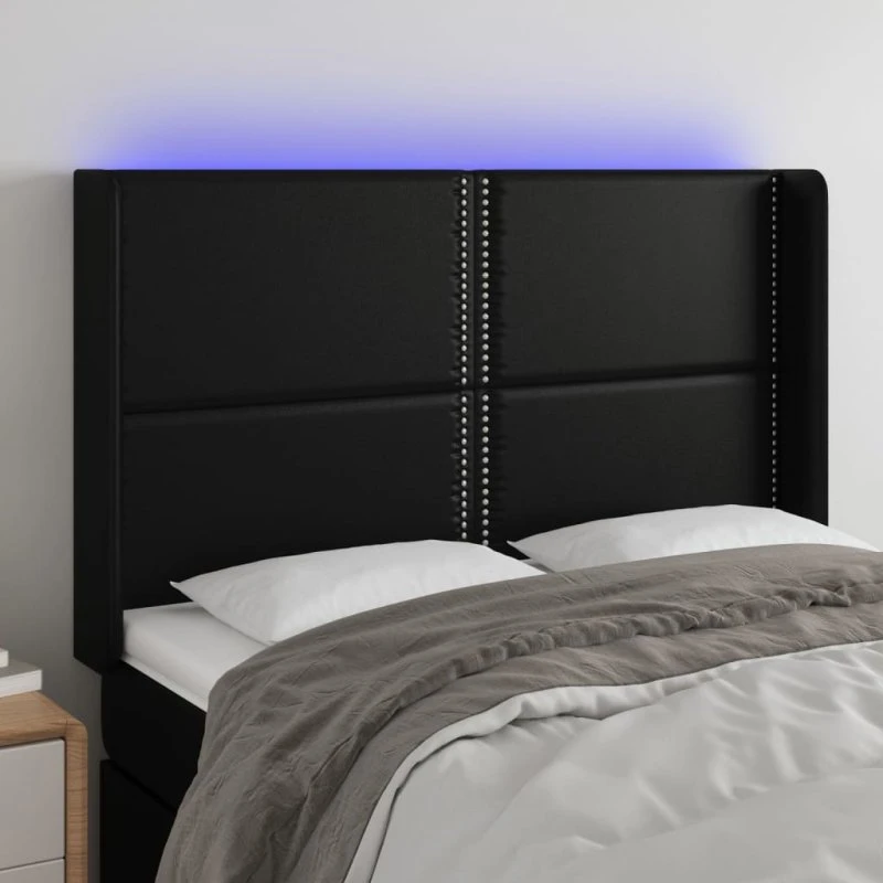 vidaXL Sengegavl med LED-lys 147x16x118/128 cm sort