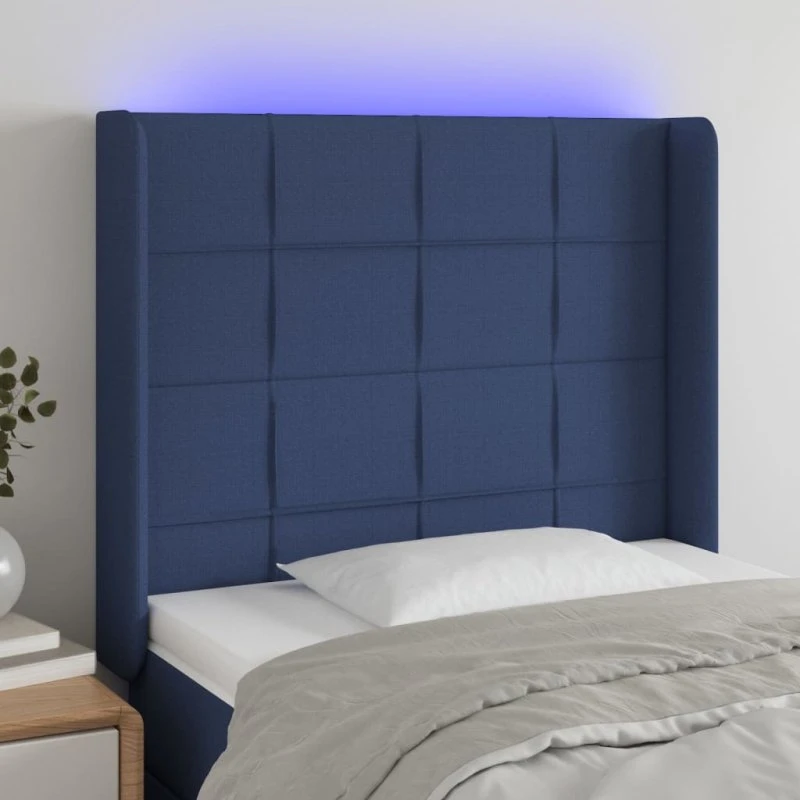 vidaXL Sengegavl med LED-lys 103x16x118/128 cm, blå