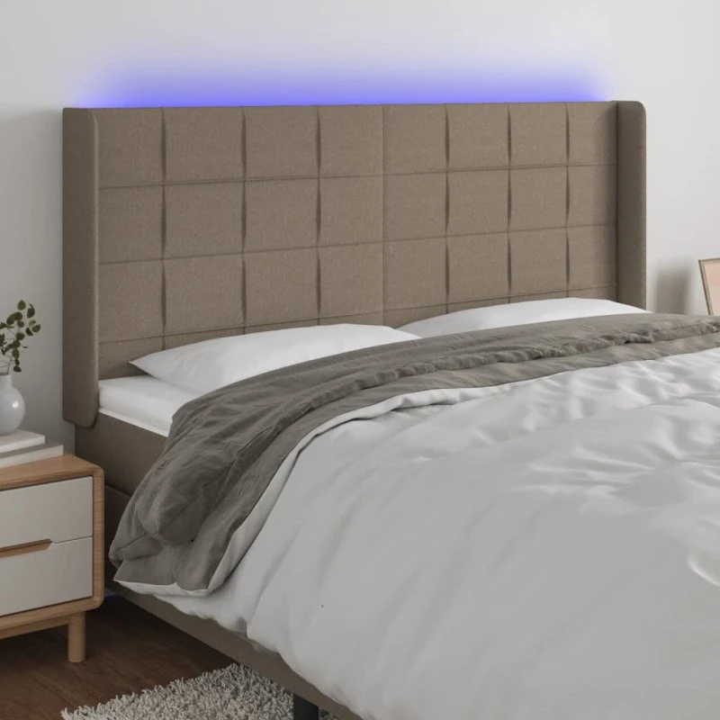 vidaXL Sengegavl med LED-lys 183x16x118/128 cm gråbrun