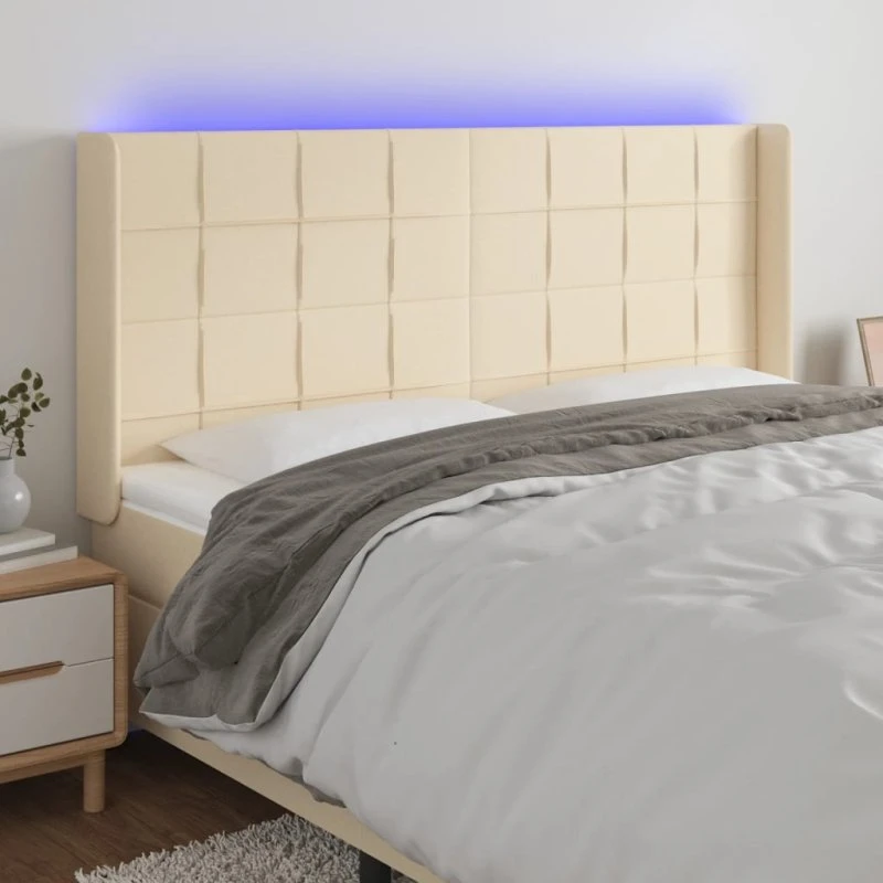 vidaXL Sengegavl med LED-lys 203x16x118/128 cm, cremefarvet
