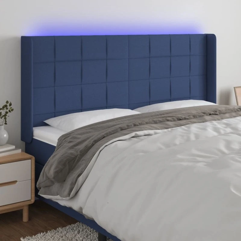vidaXL Sengegavl med LED-lys 203x16x118/128 cm, blå