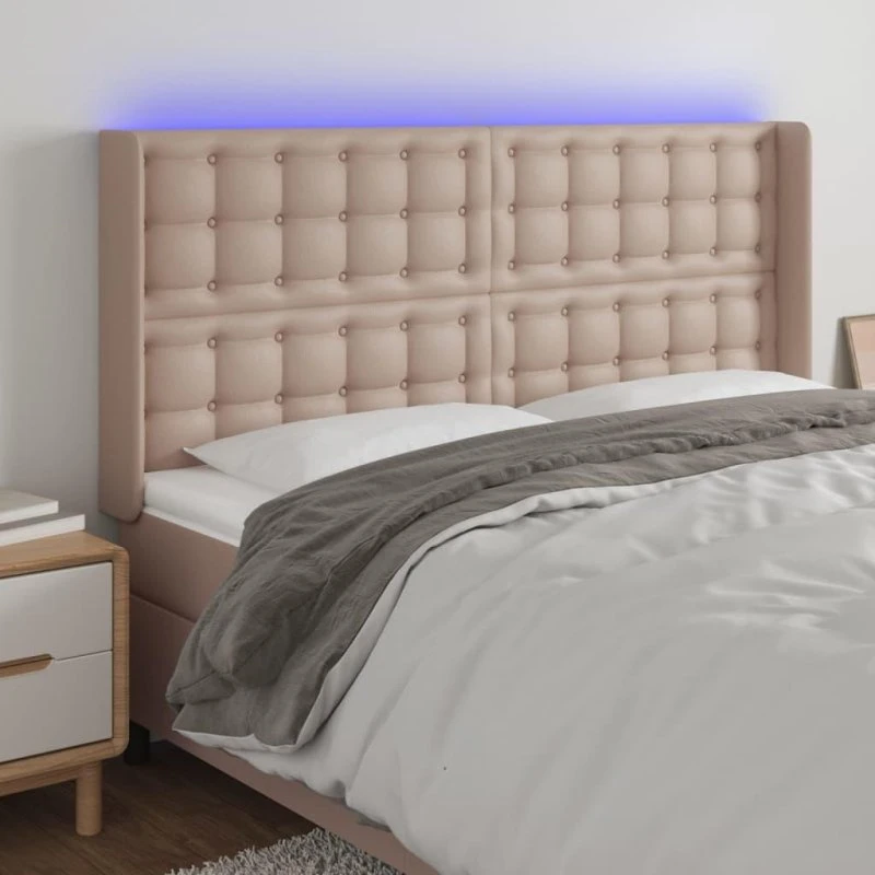 Cappuccino Sengegavl med LED-lys 183x16x118/128 cm Kunstlæder