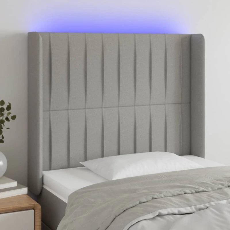 vidaXL Sengegavl med LED-lys 103x16x118/128 cm lysegrå