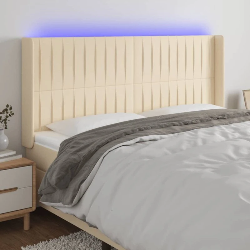 vidaXL Sengegavl med LED-lys 163x16x118/128 cm, cremefarvet