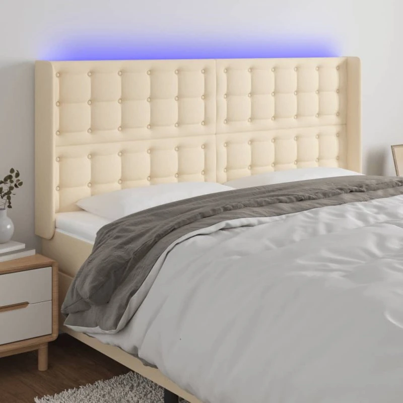 vidaXL Sengegavl med LED-lys 203x16x118/128 cm, cremefarvet